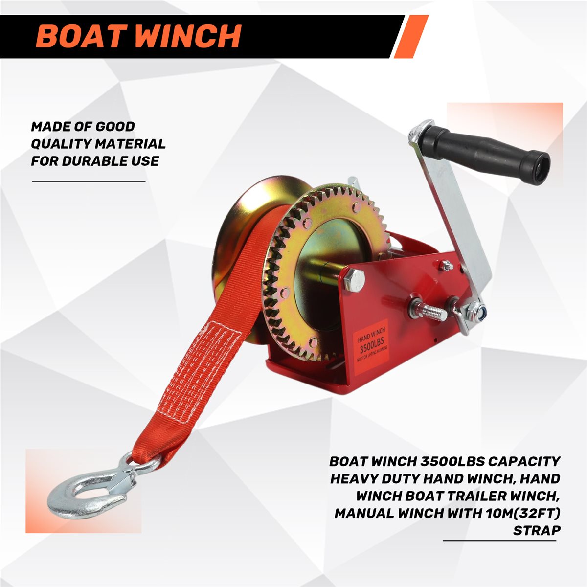 Boat Trailer Winch Strap - Treuil manuel pour bateau ABLK, capacité