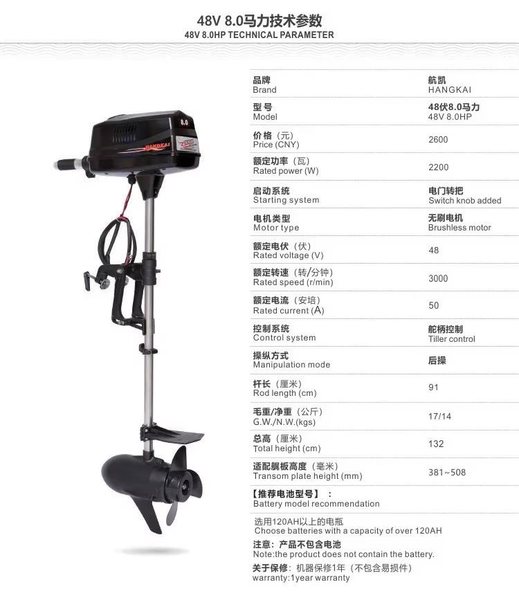 Moteur hors-bord électrique sa - Electric Outboard Motor 3Hp avis et prix