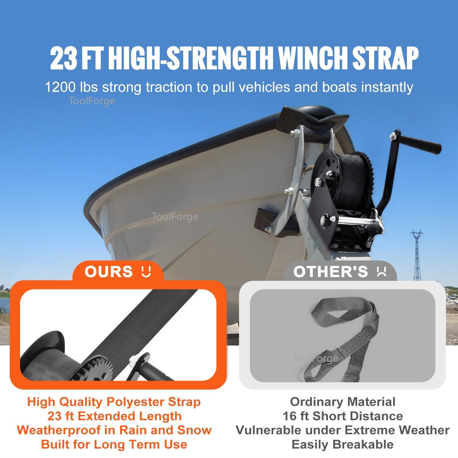 Treuil manuel 2500 lbs de capa - Boat Trailer Winch Strap avis et prix